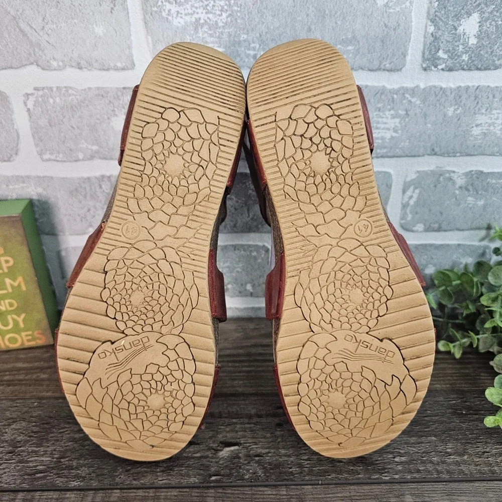 Dansko Savannah‎ Leather Strappy Wedge Sandals Red Brown EU 41 US 10–10.5